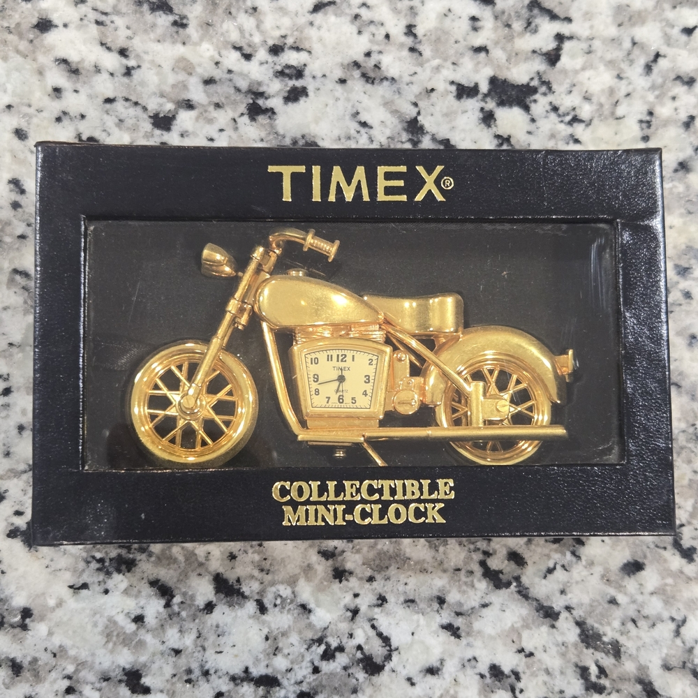 Vintage Timex Gold Motorcycle Mini-Clock